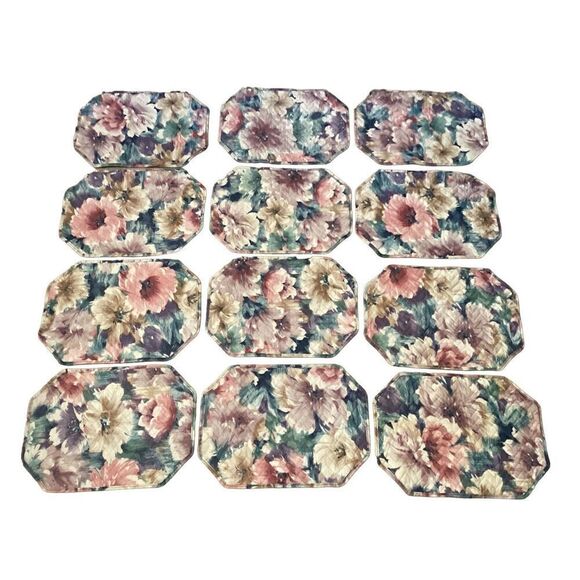 Set Of 12 Vintage Floral Reversible Place Mats Craft Fabric Art Crafts Sewing - Picture 1 of 4